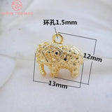 4PCS 13x12MM 24K Plated Elephant Necklace Pendants Charms