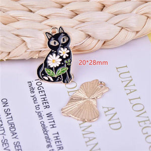 10pcs Enamel Daisy Cat Charms for DIY Jewelry Making 20*28mm