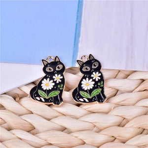 10pcs Enamel Daisy Cat Charms for DIY Jewelry Making 20*28mm