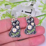 10pcs Enamel Daisy Cat Charms for DIY Jewelry Making 20*28mm