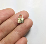 20pcs Mini Flower Print Lock Charms Pendant DIY Necklace 2 Colors