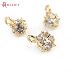 4PCS 6x10MM 24K Plated Brass Zircon Cube Charms Pendants Jewelry Findings
