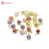 4PCS 6x10MM 24K Plated Brass Zircon Cube Charms Pendants Jewelry Findings