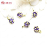 4PCS 6x10MM 24K Plated Brass Zircon Cube Charms Pendants Jewelry Findings