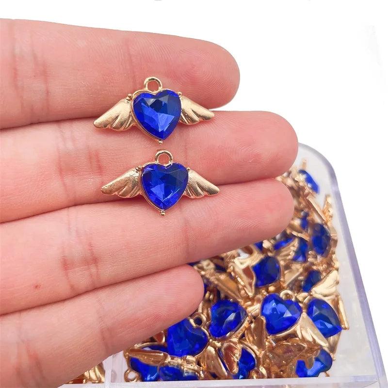 20Pcs Bling Heart Wings Crystal Pendant DIY Earrings Necklaces Bracelet Jewelry