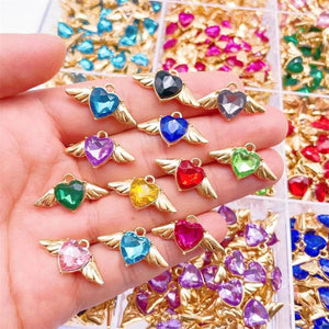 20Pcs Bling Heart Wings Crystal Pendant DIY Earrings Necklaces Bracelet Jewelry