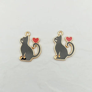 20pcs Enamel Heart Cat Charms DIY for Jewelry Making Dangle 15*20mm