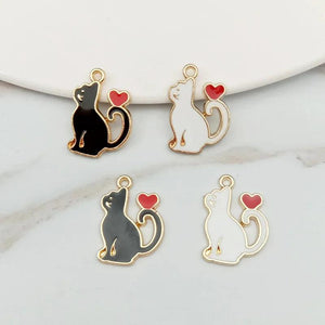 20pcs Enamel Heart Cat Charms DIY for Jewelry Making Dangle 15*20mm