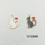 20pcs Enamel Heart Cat Charms DIY for Jewelry Making Dangle 15*20mm