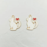 20pcs Enamel Heart Cat Charms DIY for Jewelry Making Dangle 15*20mm