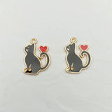 20pcs Enamel Heart Cat Charms DIY for Jewelry Making Dangle 15*20mm