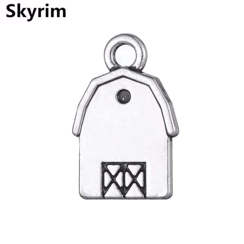 Skyrim Rhodium 3D Barn Charms Zinc Alloy House Pendants DIY Necklace