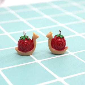 10pcs Strawberry Snail Resin Earring Charms for DIY Jewelry