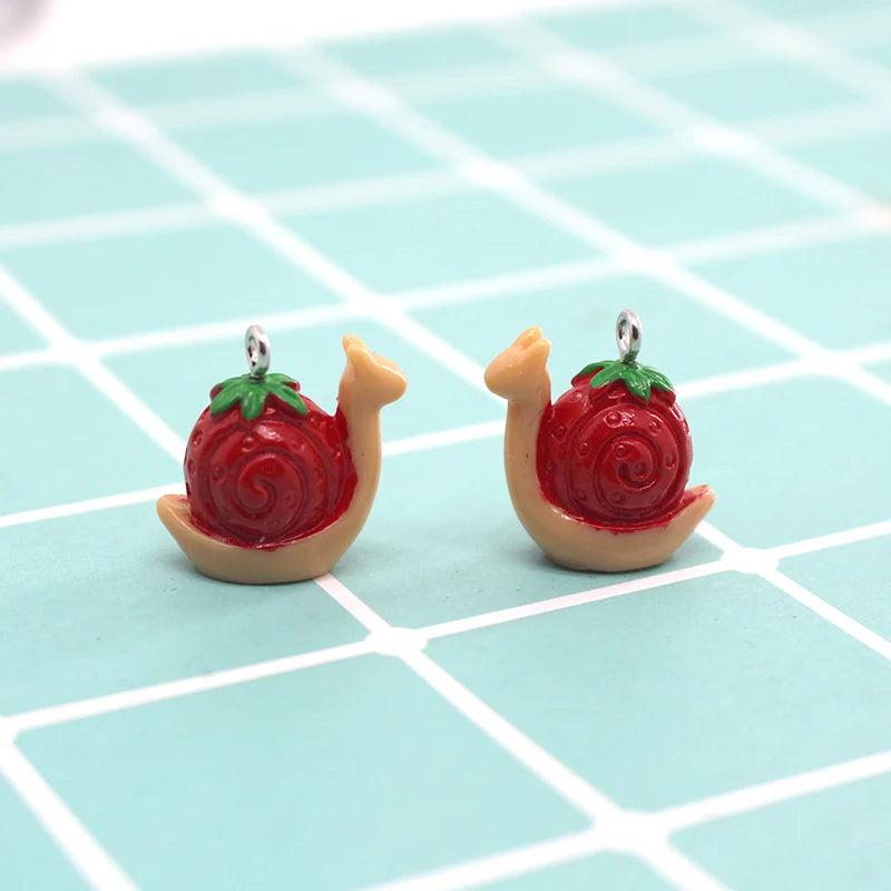 10pcs Strawberry Snail Resin Earring Charms for DIY Jewelry