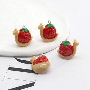 10pcs Strawberry Snail Resin Earring Charms for DIY Jewelry