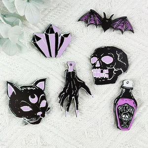 10Pcs Halloween Charms Punk Witches Crafts Skull Hand Cat Bat Crystal Acrylic