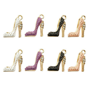 20pcs Mixed Enamel High Heel Shoe Charms Pendants with Rhinestone for Women