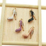 20pcs Mixed Enamel High Heel Shoe Charms Pendants with Rhinestone for Women
