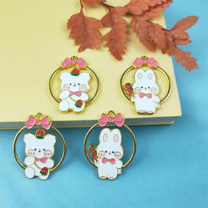 10pcs Bear Rabbit Enamel Charms for DIY Jewelry Round Golden Metal Pendants