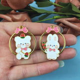 10pcs Bear Rabbit Enamel Charms for DIY Jewelry Round Golden Metal Pendants