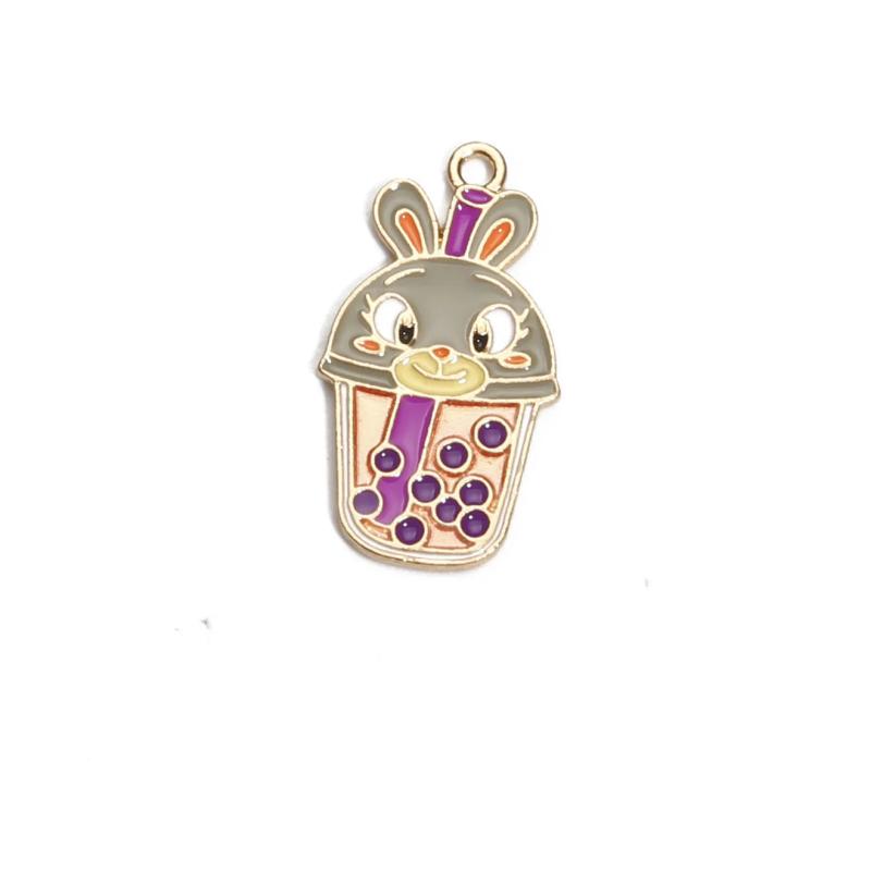 10Pcs Cartoon Elephant Bunny Cat Enamel Charms Metal Pendant