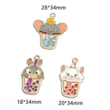 10Pcs Cartoon Elephant Bunny Cat Enamel Charms Metal Pendant
