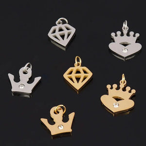 5pcs Stainless Steel Crown Charms for DIY Jewelry Making