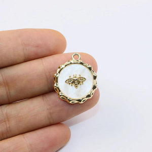 6pcs 20mm Bee Plastic Charms Coin Zinc Alloy Jewelry DIY