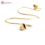 20PCS 21MM Heart 6x5MM 24K Brass Earrings Hooks High Diy Jewelry Findings