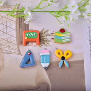 10pcs School Ruler Blackboard Pencil Resin Charms for DIY Earring Making