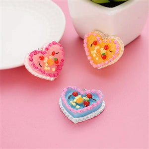 10pcs Love Heart Cake Fruit Necklace Charms Food & Beverages Jewelry Charms
