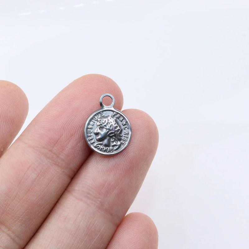 5pcs 10mm Stainless Steel Mini Coin Charms Pendant DIY Unfading 2colors
