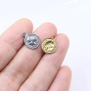 5pcs 10mm Stainless Steel Mini Coin Charms Pendant DIY Unfading 2colors