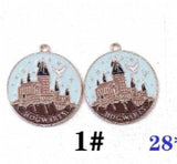 10pcs Castle Moon Mountain Enamel Charms Metal Pendant DIY Jewelry