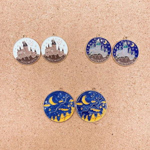 10pcs Castle Moon Mountain Enamel Charms Metal Pendant DIY Jewelry
