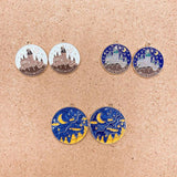 10pcs Castle Moon Mountain Enamel Charms Metal Pendant DIY Jewelry