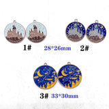 10pcs Castle Moon Mountain Enamel Charms Metal Pendant DIY Jewelry