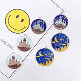 10pcs Castle Moon Mountain Enamel Charms Metal Pendant DIY Jewelry