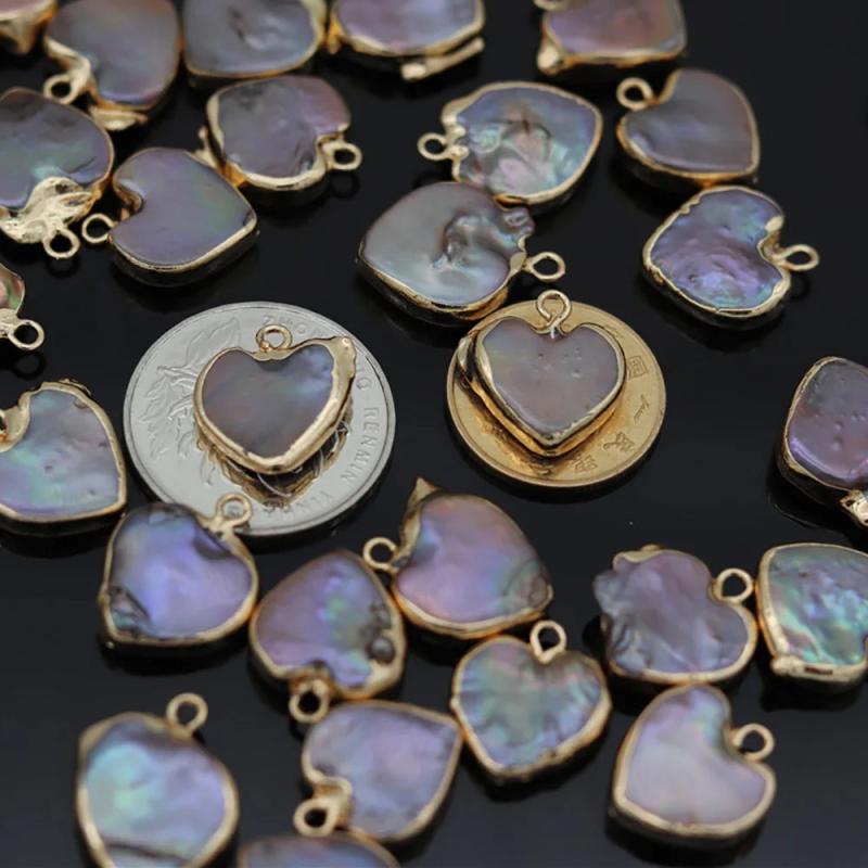 3pcs Heart Shape Freshwater Pearl Charms Pendants Jewelry Making DIY