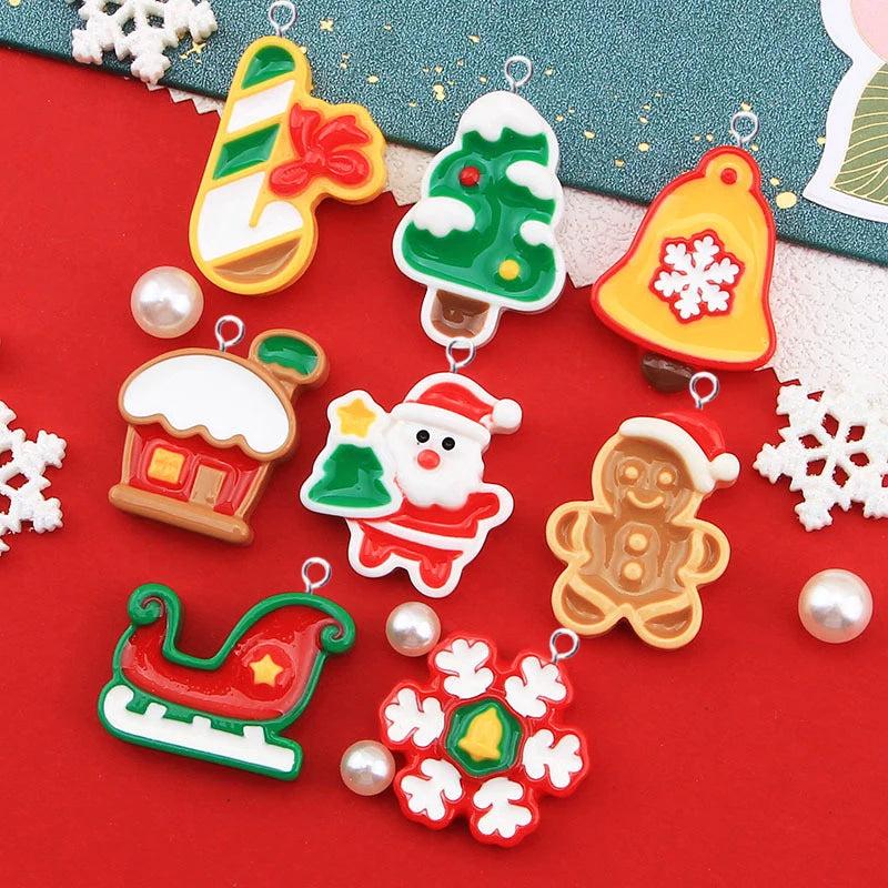 10Pcs Christmas Charms for Jewelry Making Santa Claus Trees Gingerbread Man