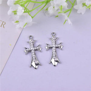 10pcs Pearl Rhinestone Cross Metal Charms for DIY Jewelry Making