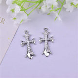 10pcs Pearl Rhinestone Cross Metal Charms for DIY Jewelry Making