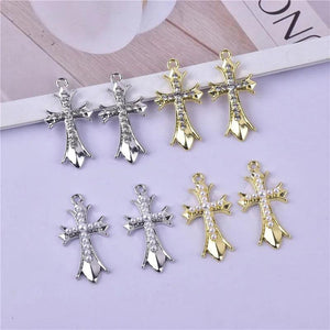 10pcs Pearl Rhinestone Cross Metal Charms for DIY Jewelry Making