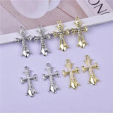 10pcs Pearl Rhinestone Cross Metal Charms for DIY Jewelry Making