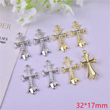 10pcs Pearl Rhinestone Cross Metal Charms for DIY Jewelry Making