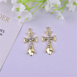 10pcs Pearl Rhinestone Cross Metal Charms for DIY Jewelry Making