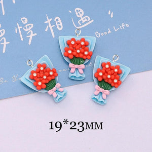 10Pcs Resin Flower Bouquet Charms for DIY Jewelry Making