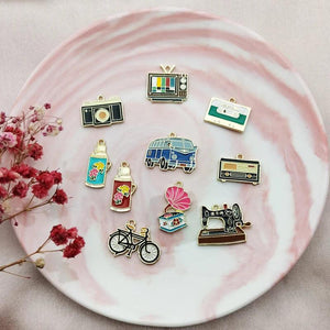 10pcs Enamel Charms Phonograph Dangle DIY Bracelet Earrings