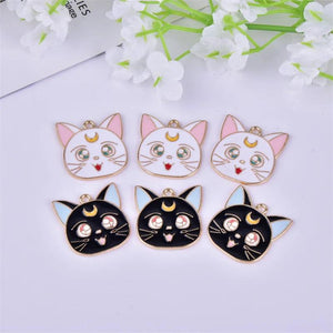 10pcs 20mm Moon Cats Charms Pendant for DIY Earring Keychain Jewelry Making