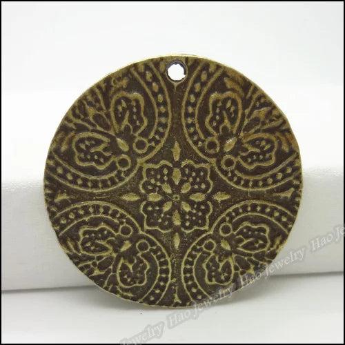 8pcs Vintage Round Charms Pendant Antique Bronze for Bracelets Necklace